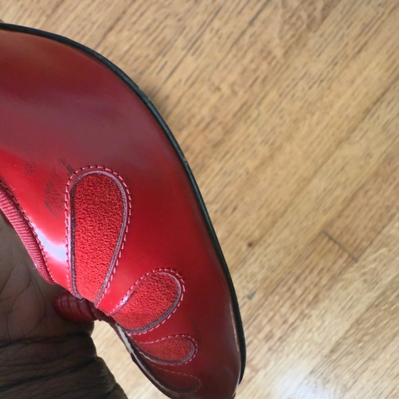 Marc Jacobs Red Patent Leather Peep Toe Bow Stiletto Heels Women's Shoes - Picture 7 of 11